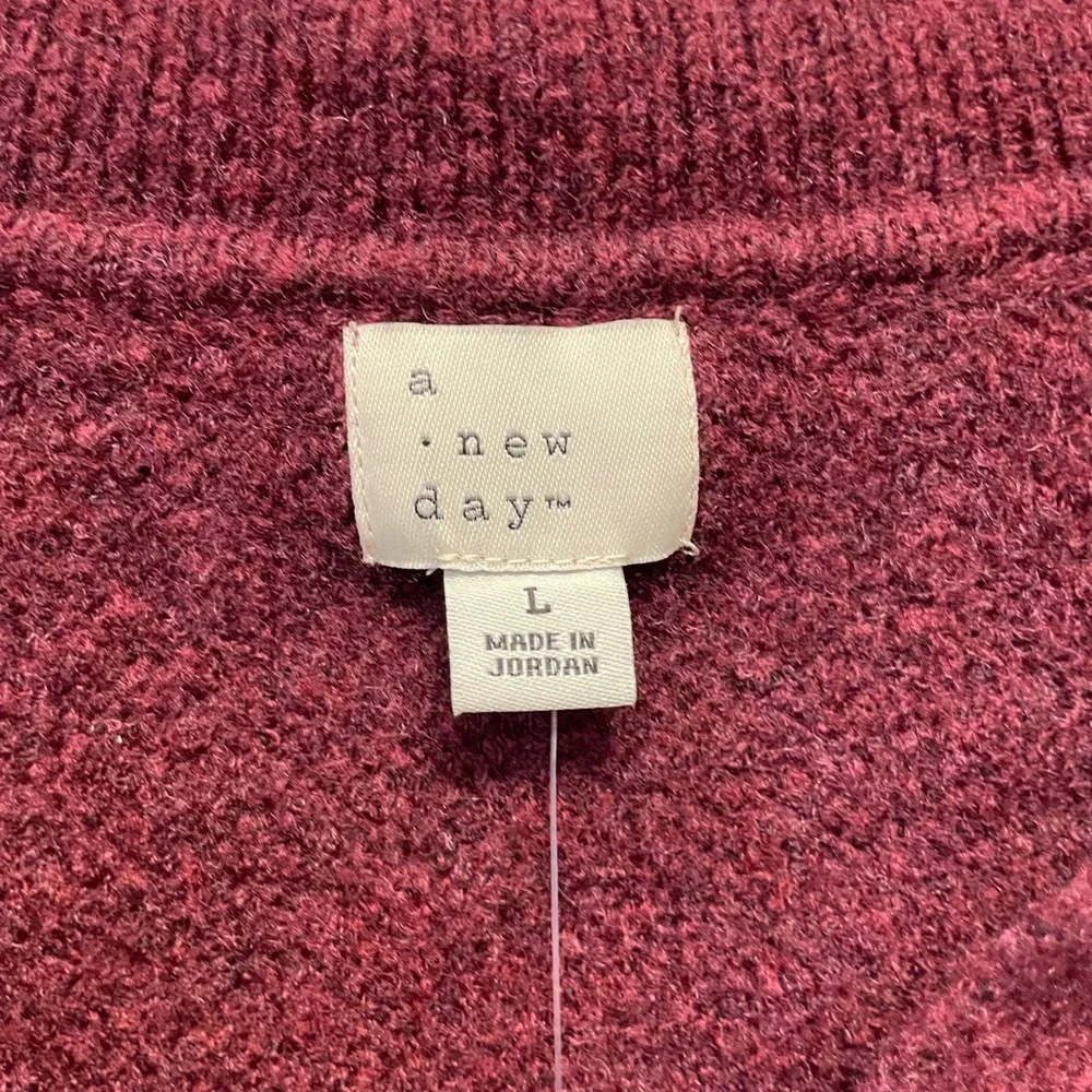 A New Day Women's Burgundy V Neck Collared Pullover Sweater Size Large